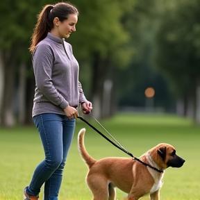 Cours d'obéissance avec éducateur et chien en laisse dans un parc à Aix